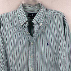 Ralph Lauren Dress shirt Mens 16 Large Mint Green Stripe Cotton Classic Fit Pony